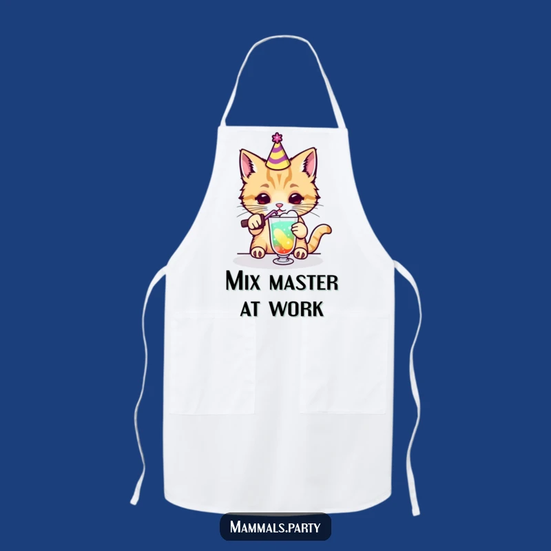 Funny Kawaii Cat Party Drink Apron, Hilarious Chef Cat Cocktail Wear