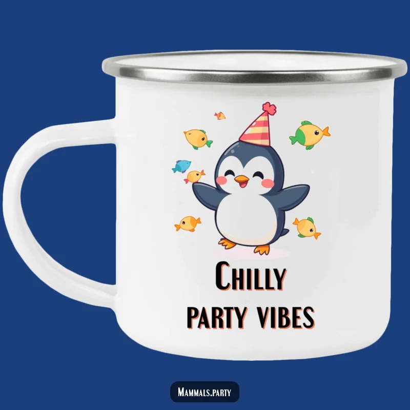 Funny Penguin Juggling Camping Mug - Cheerful Party Fish, Outdoor Funny Gift