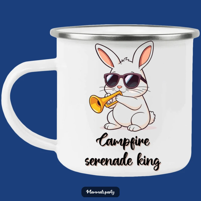 Funny Kawaii Rabbit Trumpet Camping Mug, Hilarious Outdoor Jazz Companion