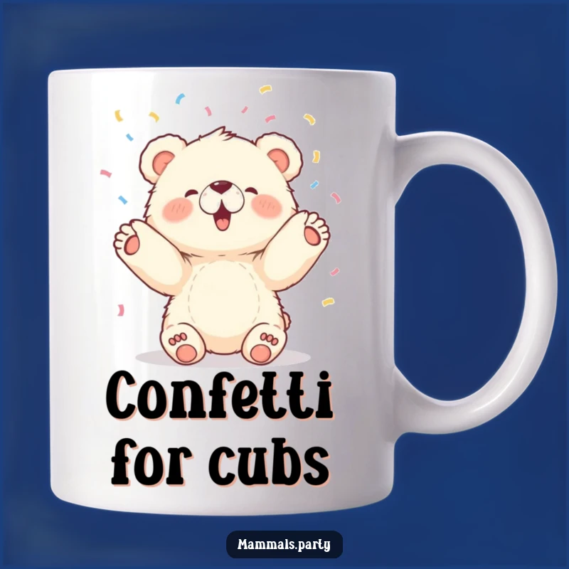 Funny Bear Cub Party Mug: Joyful Confetti Toss - Adorable Celebration Gift