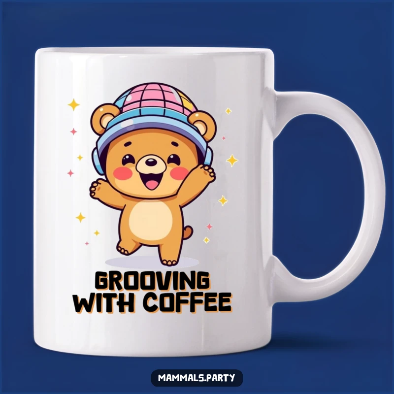 Funny Disco Bear Mug - Happy Dancing Yogi, Energetic Retro Funny Gift