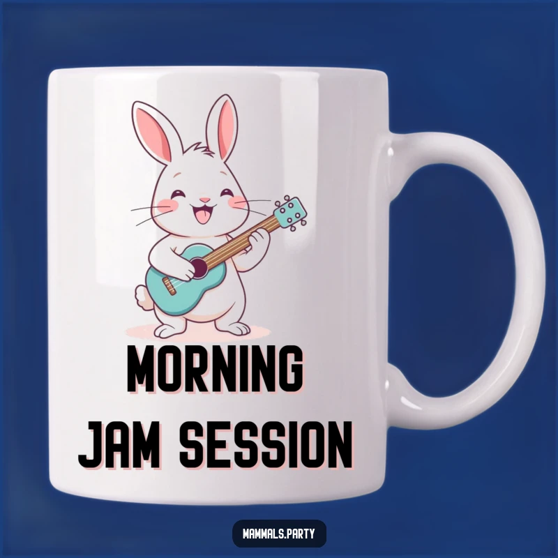 Funny Rabbit Guitar Mug: Cheerful Rabbit Strumming for a Hilarious Gift