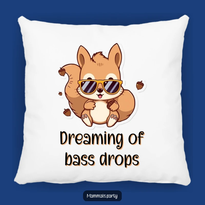 Funny Kawaii Squirrel DJ Pillow: Acorn Beats Comfort, Hilarious Home Decor Gift