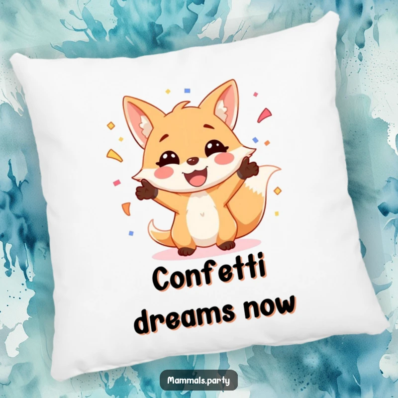 Funny Fox Pillow: A happy fox enthusiastically juggles confetti, adding a touch of playful celebration and comfort to any room.