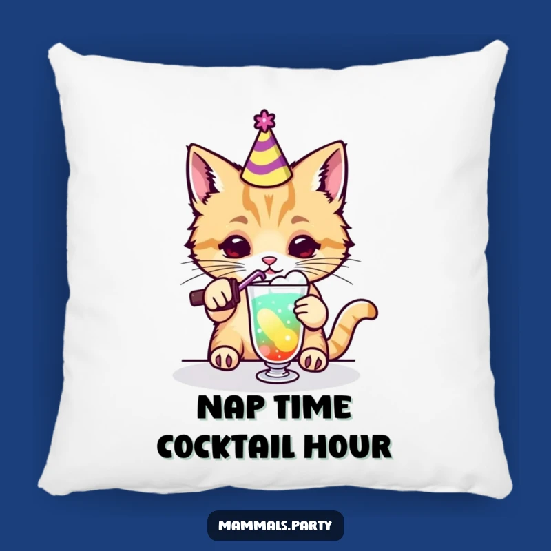 Funny Kawaii Cat Party Drink Pillow, Cozy and Hilarious Cocktail Accent Piece
