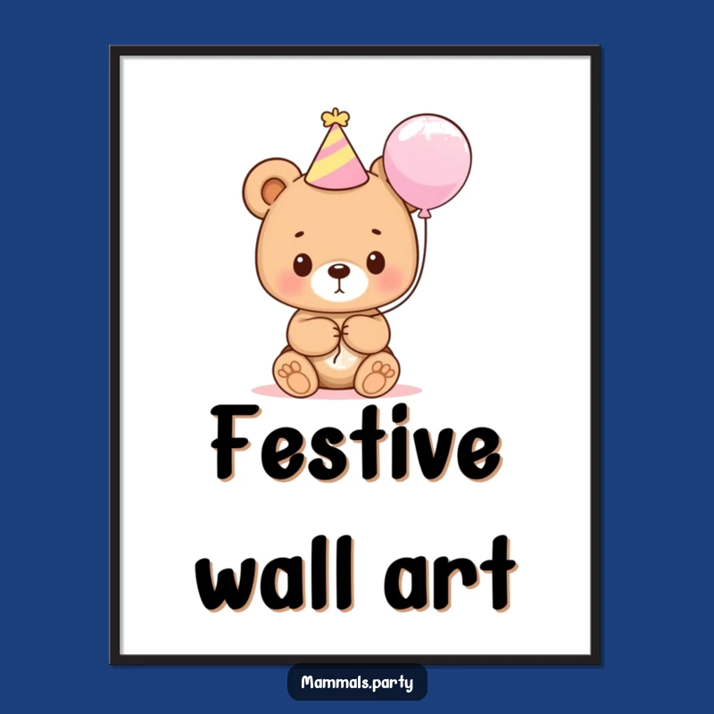 Funny Bear Cub Party Digital Art: Cute Cub with Balloon for Hilarious Instant Decor