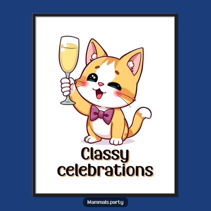 Funny Cat Digital Art Print - Curious Champagne Toast, Elegant Decor