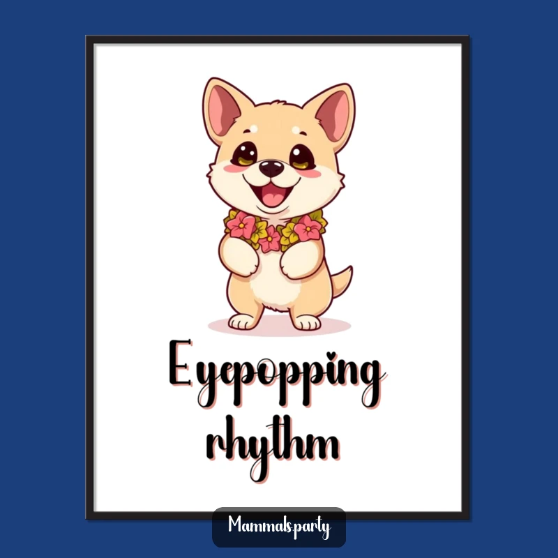 Funny Kawaii Dog Lei Digital Art, Hilarious Printable Dance Party Scene