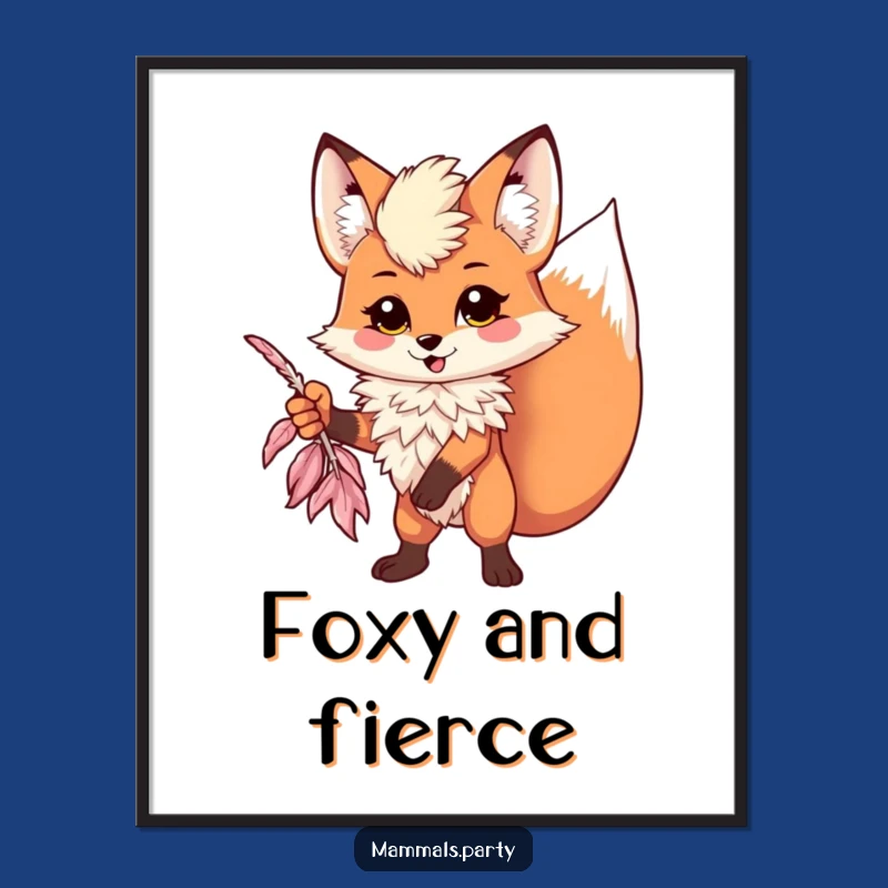 Funny Kawaii Fox Boa Digital Art, Hilarious Printable Dramatic Scene