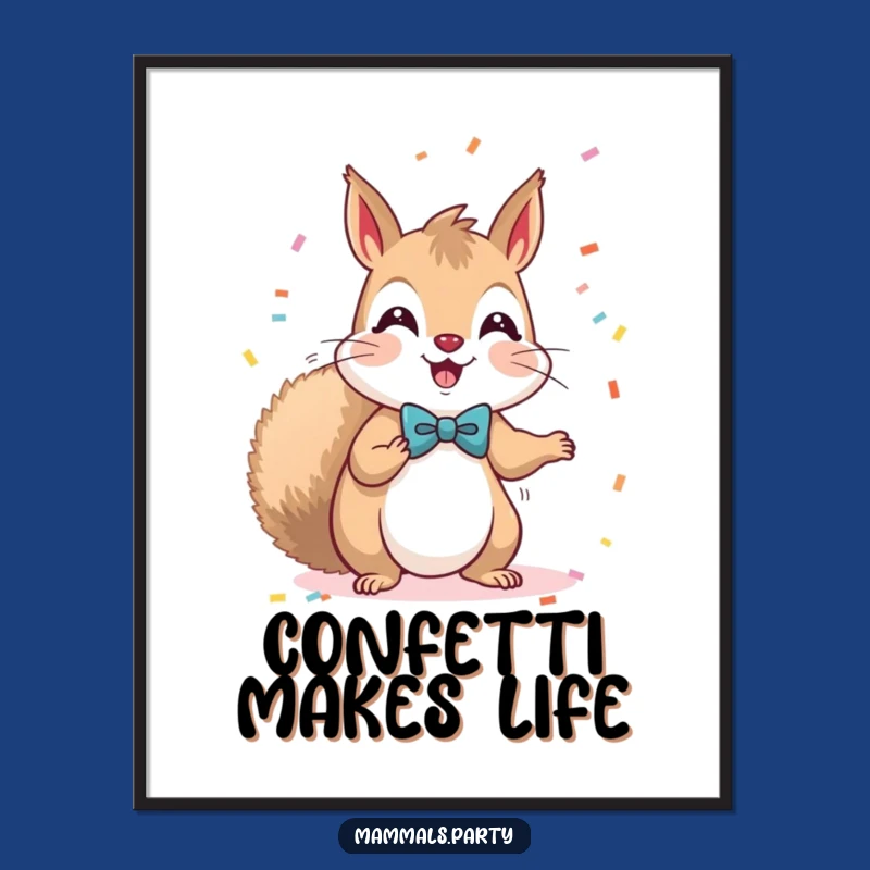 Funny Kawaii Squirrel Bow Tie Confetti Digital Art - Instant Joy Decor