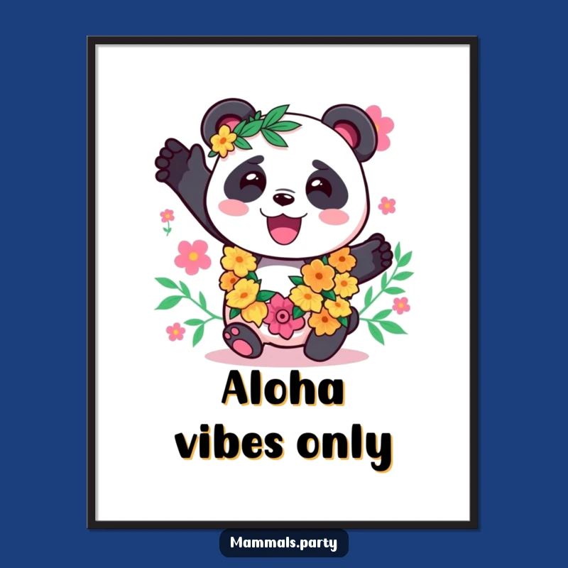 Funny Panda Lei Digital Art: Instant Kawaii Tropical Vibes for Your Walls