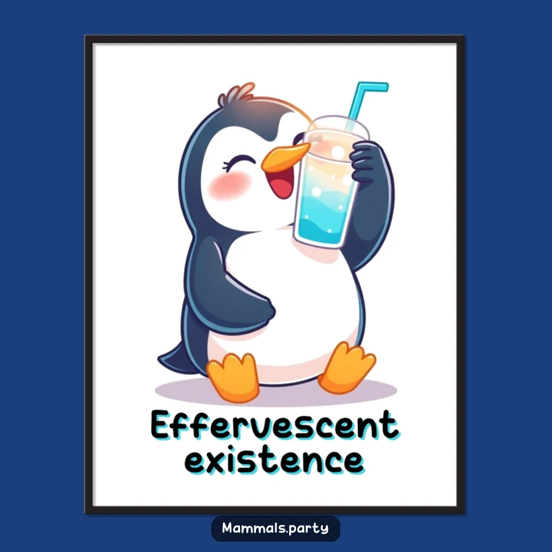 Funny Penguin Celebration Digital Print - Instant Downloadable Humorous Party Art
