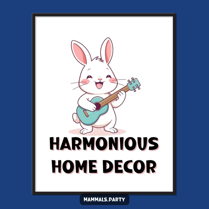 Funny Rabbit Guitar Digital Art: Cheerful Bunny Strumming for Hilarious Instant Decor