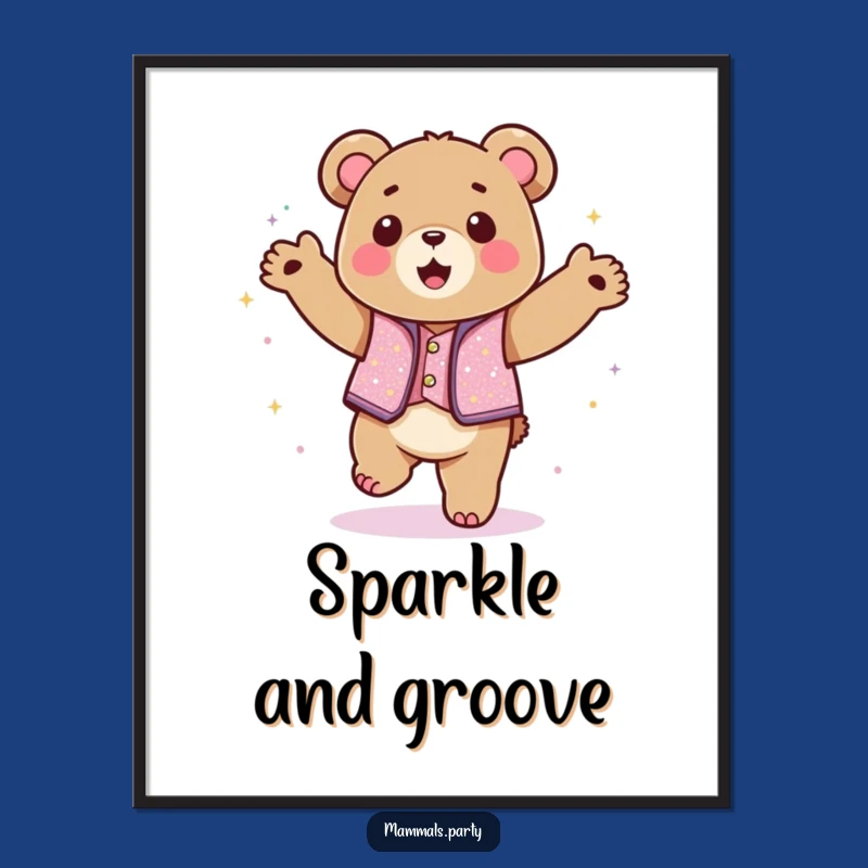 Funny Kawaii Bear Dance Digital Art, Hilarious Printable Party Scene