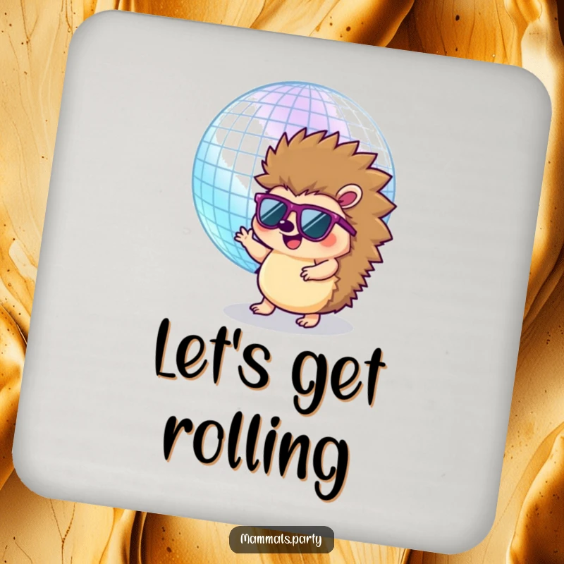 Funny Hedgehog Drink Coaster: A sunglasses-wearing hedgehog dances with a disco ball, adding a fun, retro touch to any surface.