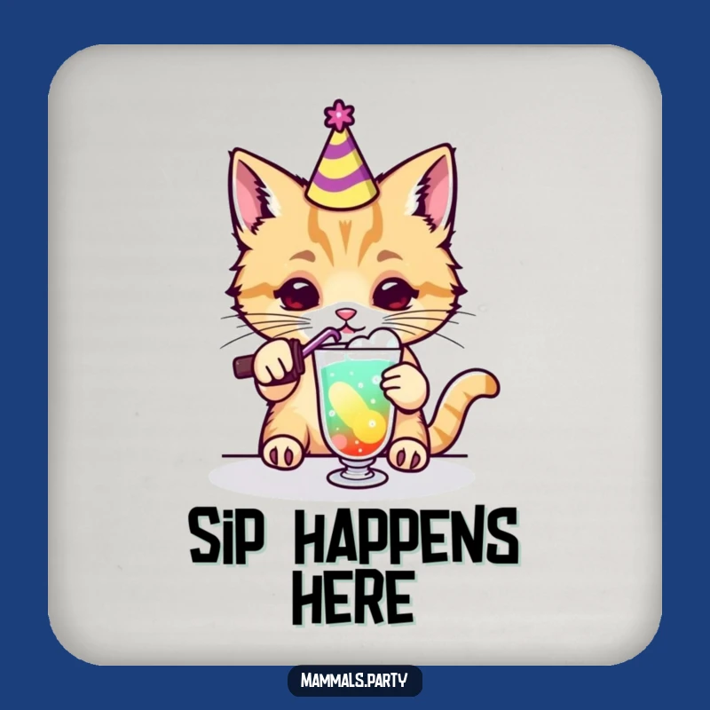 Funny Kawaii Cat Party Drink Coaster, Hilarious Cocktail Protection for Surfaces