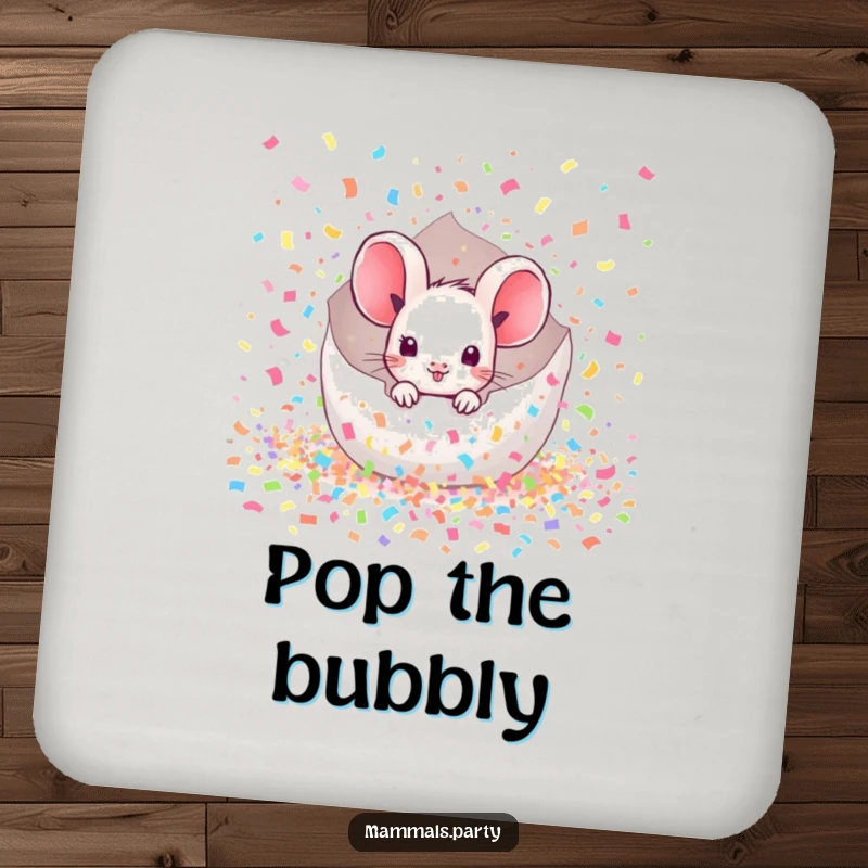 Funny Mouse Coasters: A kawaii mouse peeking from a burst of confetti, adding a playful and protective touch to any table.