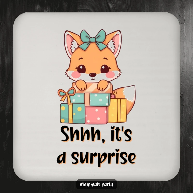 Funny Fox Drink Coaster: A playful fox peeks from behind wrapped presents, adding charming fun and surface protection.