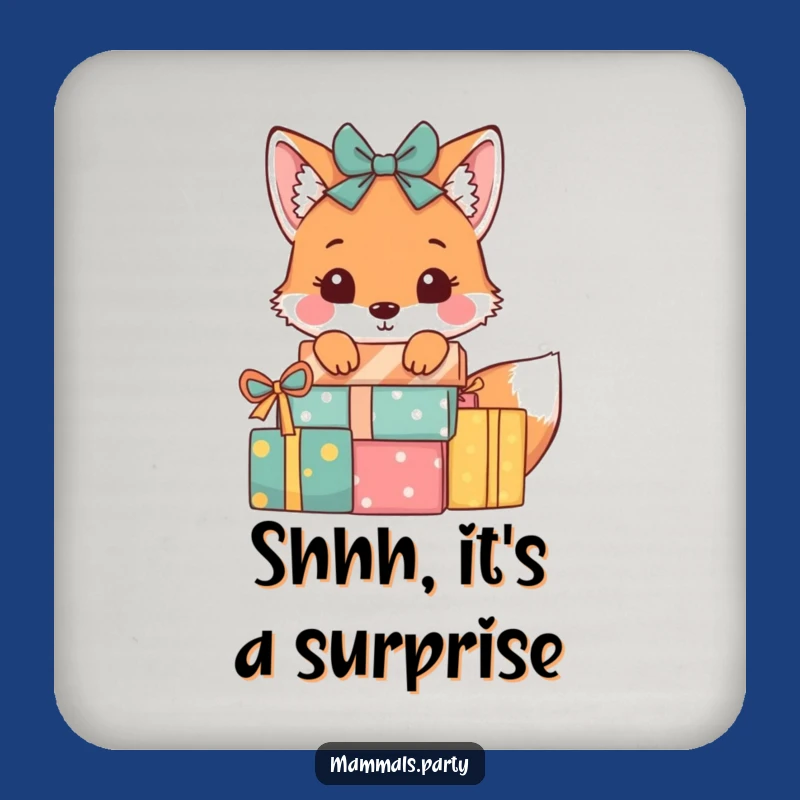 Funny Fox Present Drink Coaster: Protect Surfaces with Playful Style