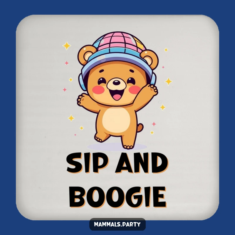 Funny Disco Bear Coasters - Happy Dancing Yogi, Table Protection Funny Gift