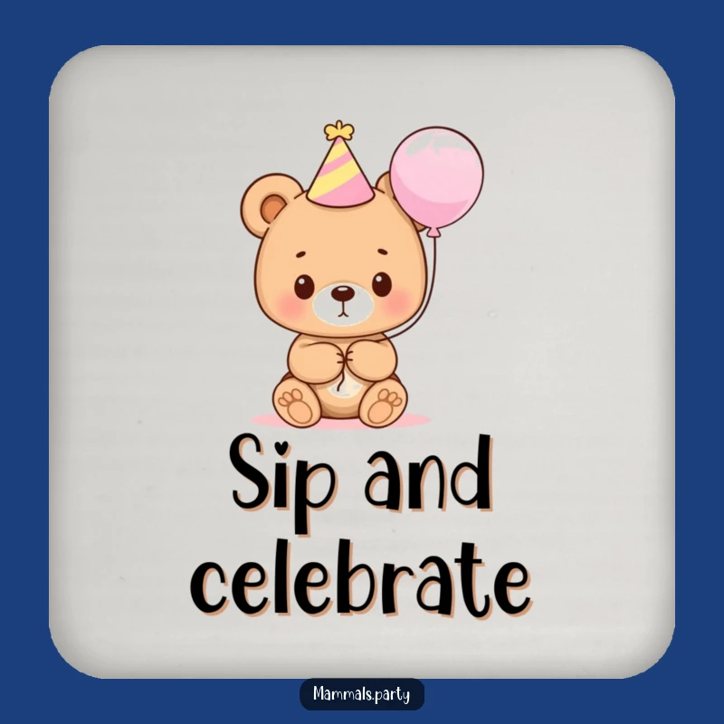 Funny Bear Cub Party Coasters: Cute Cub with Balloon for Hilarious Drink Protection