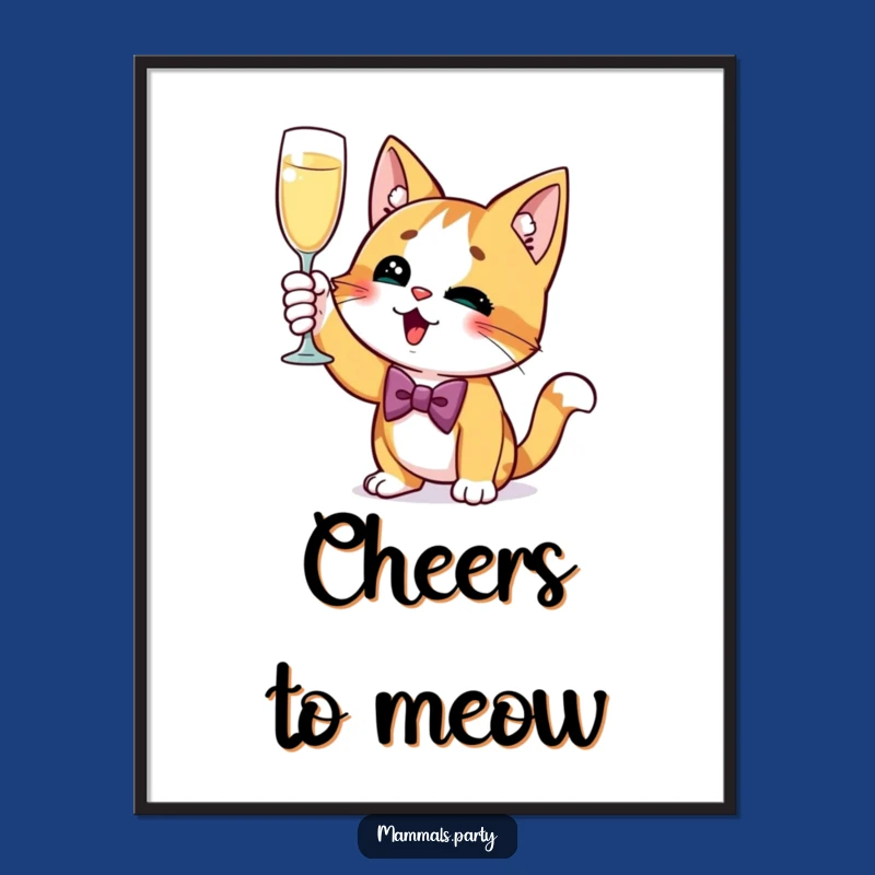 Funny Cat Poster - Curious Champagne Toast Art, Elegant & Hilarious Decor