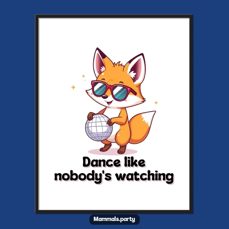 Funny Fox Disco Poster: Cool Fox Dancing with Disco Ball for Hilarious Decor