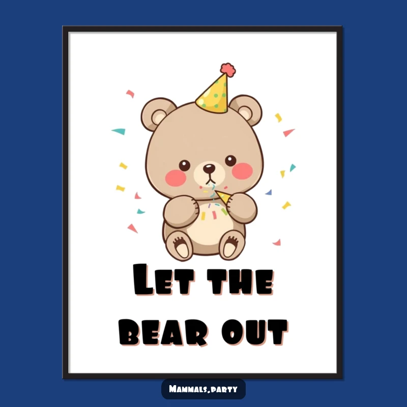 Funny Bear Art Print: Festive Party Character Wall Decor for a Cheerful Atmosphere