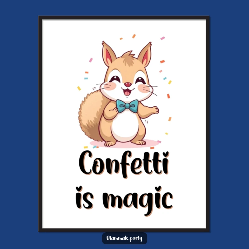 Funny Kawaii Squirrel Bow Tie Confetti Poster - Joyful Wall Art Decor