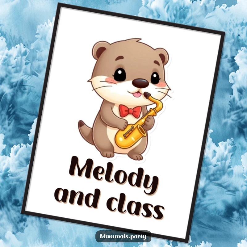 Funny Poster featuring a dapper otter playing a miniature saxophone, exuding charm and musical delight, perfect for whimsical decor.