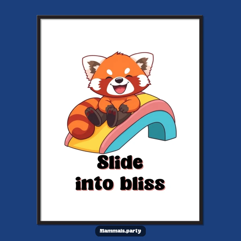 Funny Red Panda Rainbow Slide Poster - Joyful Giggling Art Gift