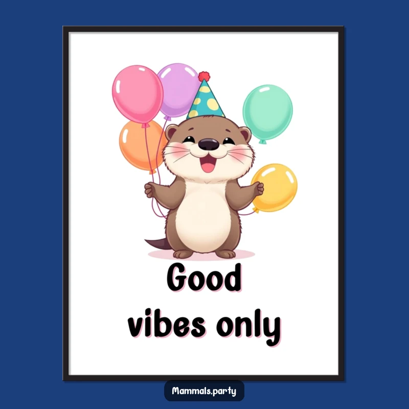 Funny Otter Party Poster: Vibrant Juggling Animal Art for a Cheerful Space