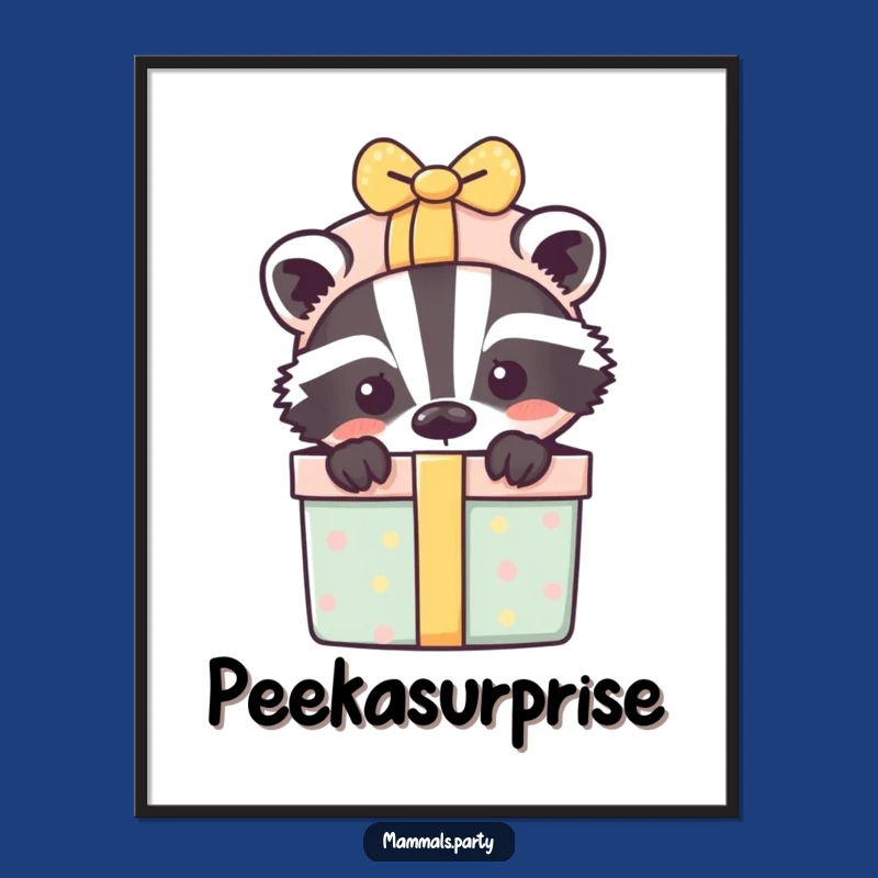 Funny Playful Badger Gift Box Poster - Peek-a-Boo Wall Art