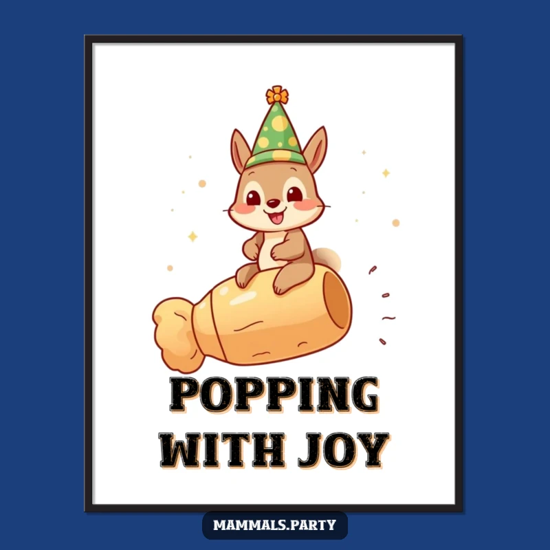 Funny Squirrel Celebration Poster Print, Festive Wall Art, Perfect Gift for Party Goers