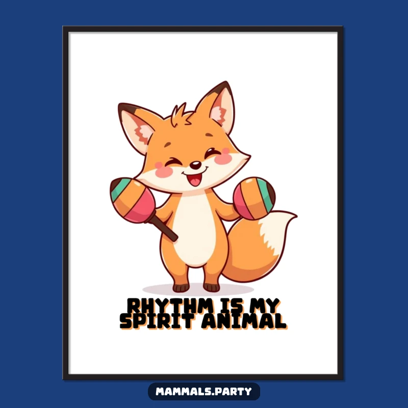 Funny Fox Dance Poster: Vibrant Wall Art of a Silly Maraca-Shaking Fox