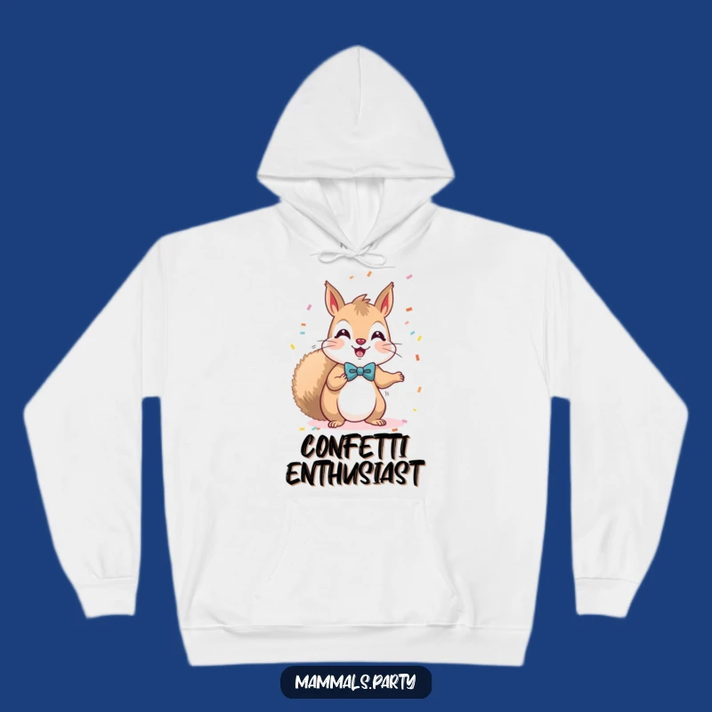 Cozy Funny Kawaii Squirrel Bow Tie Confetti Hoodie - Warm Celebration Wear