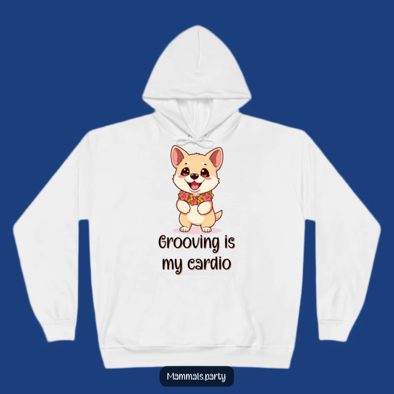 Funny Kawaii Dog Lei Hoodie, Cozy and Hilarious Dance Party Apparel