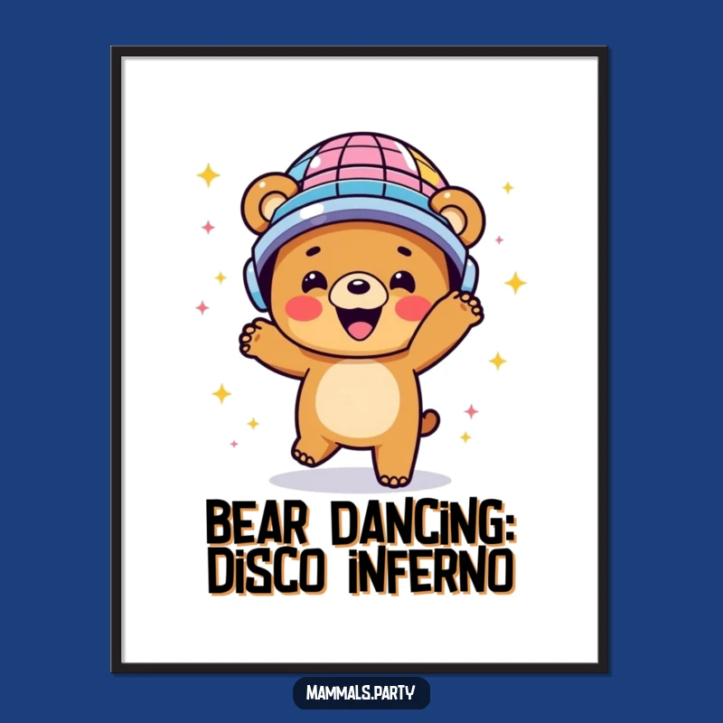 Free Printable Bear Art: Disco Dance Party Vibes, Energetic Wall Decor, Funny Downloadable Gift