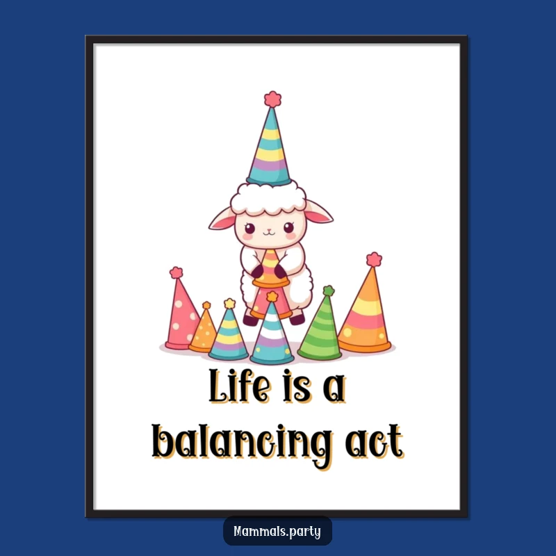 Free Printable Wall Art: Balancing Sheep Kawaii Decor, Funny Downloadable Art