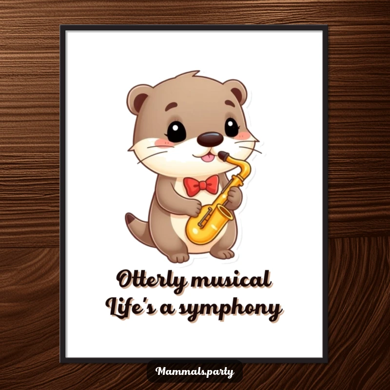 Funny Free Printable Wall Art featuring a dapper otter in a bowtie playing a saxophone, bringing a touch of musical comedy to any room.