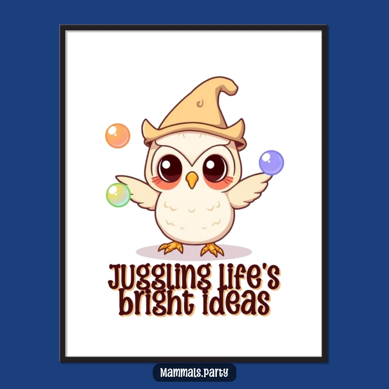 Free Printable Wall Art: Owl's Juggling Act - Enchanting Downloadable Decor for Curious Minds