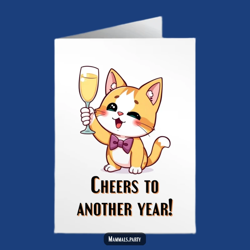 Free Printable Birthday Card: Cat Cheers Champagne Funny Downloadable Gift
