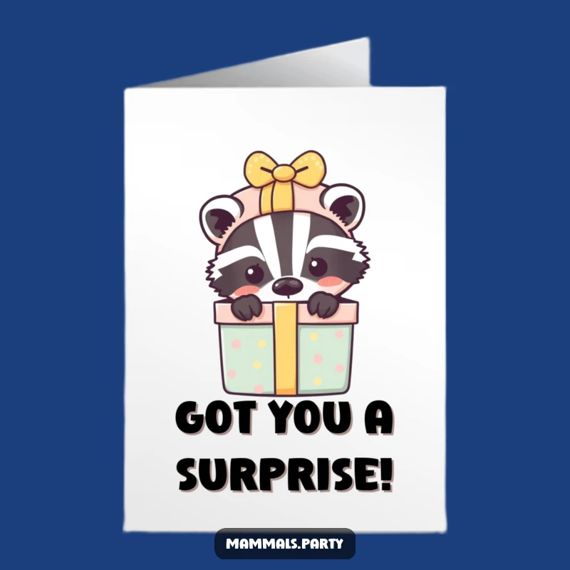 Free Printable Birthday Card: Badger Gift Box Surprise Funny Download
