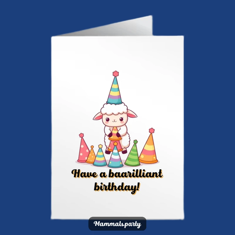 Free Printable Birthday Card: Balancing Sheep Kawaii Funny Downloadable Gift
