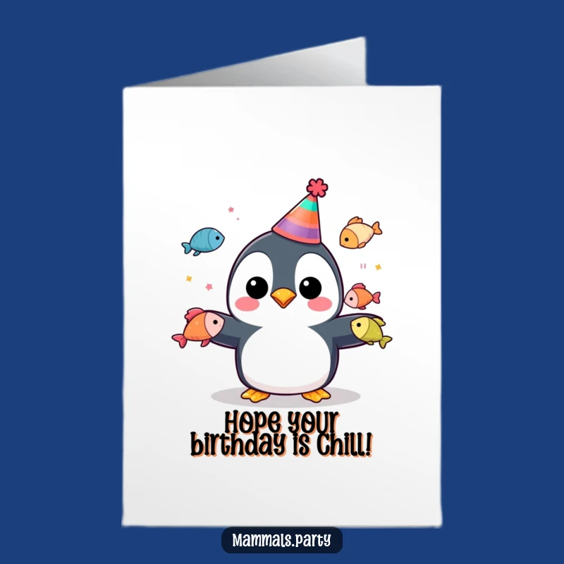 Free Printable Birthday Card: Penguin Juggling Fish Party Fun!