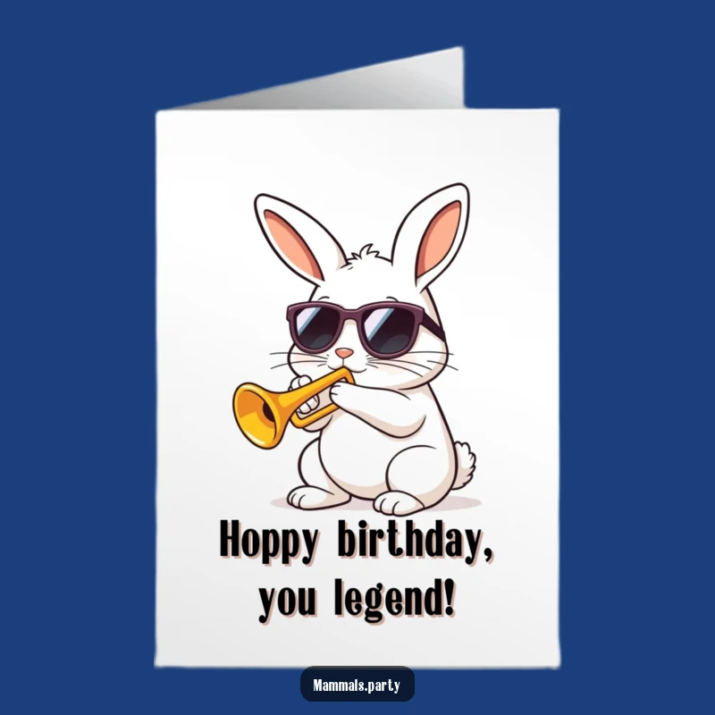 Free Printable Kawaii Rabbit Birthday Card: Funny Trumpet Fanfare Downloadable Gift