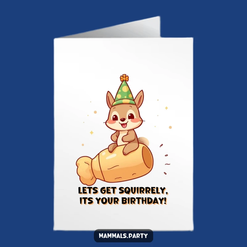 Free Printable Birthday Card: Squirrel's Festive Ride, Funny Downloadable Celebration