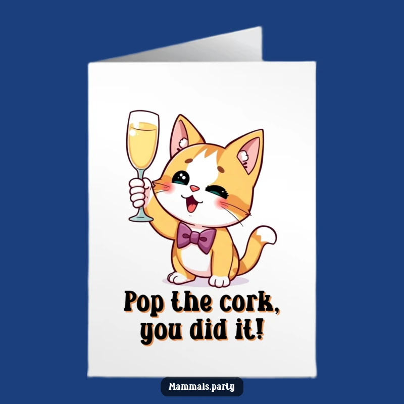 Free Printable Congrats Card: Cat Champagne Toast Downloadable Humorous Gift