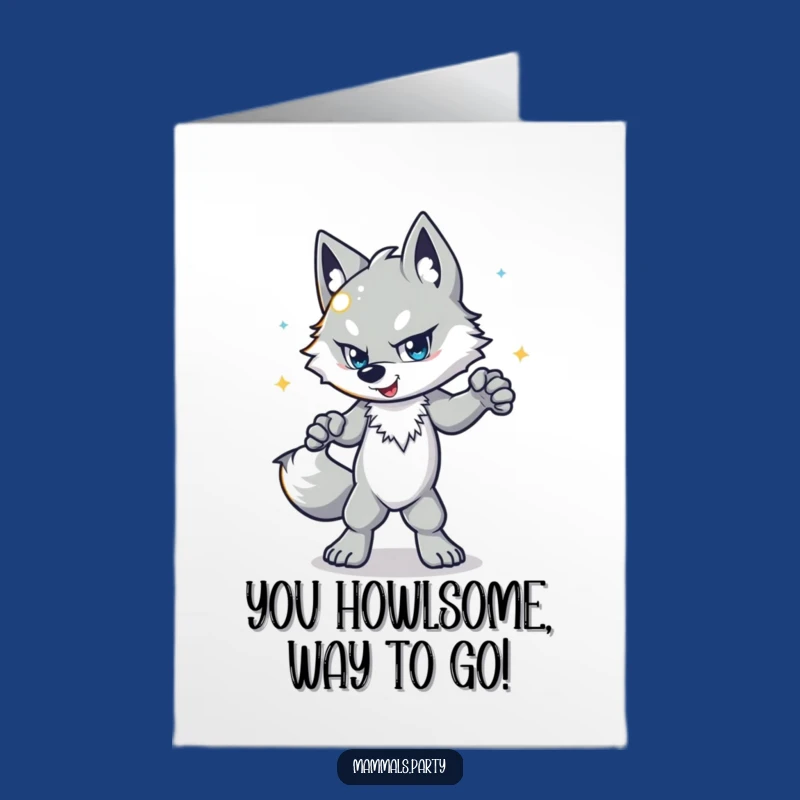 Free Printable Congrats Card: Disco Wolf's Winning Moves Funny Downloadable Gift