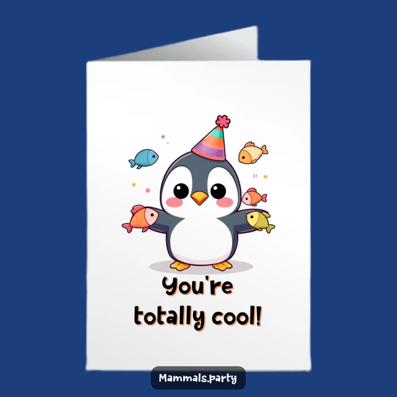 Free Printable Congrats Card: Penguin Juggling Fish Success!